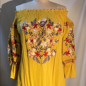 Boho-chic Floral Embroidered Off Shoulder Dress